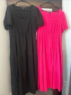 2 SHEIN Square Neck A Line Tiered Midi Dresses XL